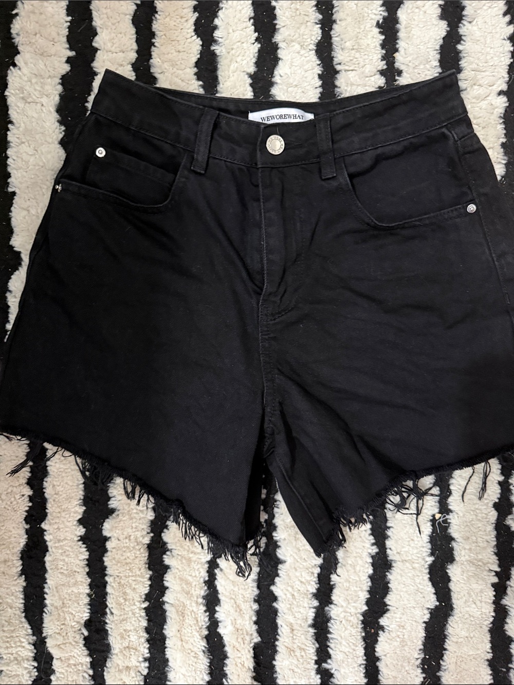 WeWoreWhat Black High-Rise Frayed Denim Cutoff Shorts